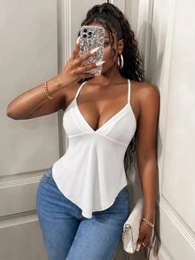 Zolique 性感女式白色背心简约日常吊带背心 - 白色 - 查看 3