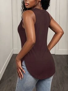 BamGleam Women's Casual Solid Color Split Hem Tank Top, Summer - Brown - View 6