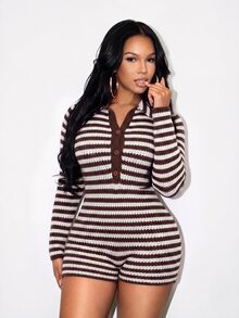 Women Sweater Bodysuits - Brown - View 3