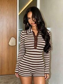 Women Sweater Bodysuits - Brown - View 7