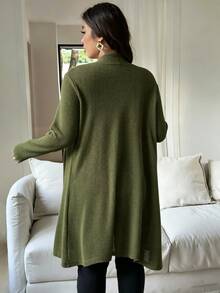 Vionelle Plus Size Casual Vacation Long Sleeve Knit Cardigan - Army Green - View 2