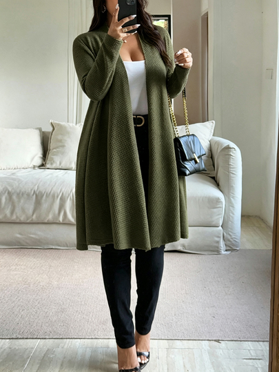 Vionelle Cardigan de punto de manga larga casual para vacaciones talla grande otoño