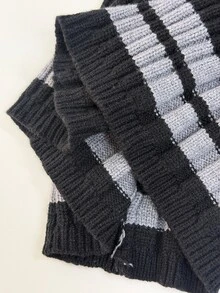 StreetHx Women's Ribbed Colorblock Slim Fit Ribbed Off-Shoulder Y2K Versatile Casual Elegant Autumn/Winter Knit Sweater Dress - Black - View 6
