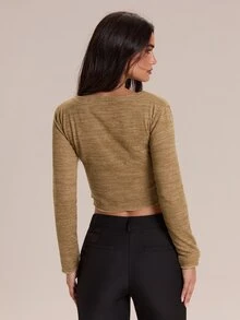 Glamine Atasan Rajut Lengan Pendek Panjang dengan Manik-Manik Asimetris, Potongan Slim Fit, Atasan Layering Pendek, Pakaian Luar Serbaguna Bertekstur untuk Musim Semi/Gugur; Cocok untuk Perjalanan Sehari-hari, Pakaian Kampus, Kunjungan Kafe, Kencan Pasangan, Perjalanan ke Pantai, Piknik di Luar Ruangan, Gaya Jalanan Vintage, Pakaian Kasual Sehari-hari - Khaki - View 2