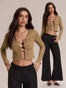 Glamine Atasan Rajut Lengan Pendek Panjang dengan Manik-Manik Asimetris, Potongan Slim Fit, Atasan Layering Pendek, Pakaian Luar Serbaguna Bertekstur untuk Musim Semi/Gugur; Cocok untuk Perjalanan Sehari-hari, Pakaian Kampus, Kunjungan Kafe, Kencan Pasangan, Perjalanan ke Pantai, Piknik di Luar Ruangan, Gaya Jalanan Vintage, Pakaian Kasual Sehari-hari - Khaki - View 8
