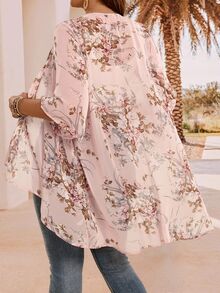 EMERY ROSE Plus Size Elegant Holiday Asymmetrical Hem Front Open Lightweight Summer Coat,Country Casual Vacation Women Western Wear,Fashionable Everyday Spring - Pink - View 2