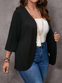EMERY ROSE Chaqueta de ropa de mujer de talla grande casual y de unicolor para vacaciones y profesor en otoño - Negro - Ver 6