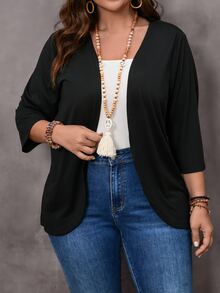 EMERY ROSE Chaqueta de ropa de mujer de talla grande casual y de unicolor para vacaciones y profesor en otoño - Negro - Ver 5