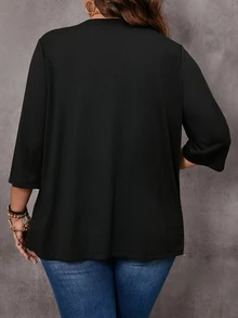 EMERY ROSE Chaqueta de ropa de mujer de talla grande casual y de unicolor para vacaciones y profesor en otoño - Negro - Ver 2