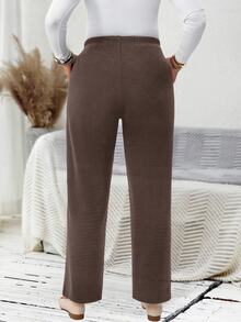 EMERY ROSE Plus Size Women's Casual Daily Black Long Pants With Pockets/Winter Fall - Brown - View 2