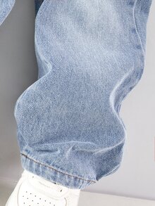 Young BoyDistressed Washed Loose Fit Jeans, Comfortable Cotton Denim Casual Pants For Spring/Summer, Suitable For T-Shirts, Hoodies, Daily Wear, School, Gatherings, Commuting - Light Wash - View 6