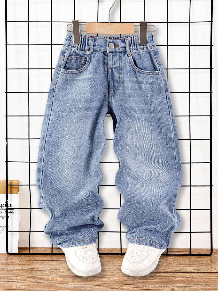 Young BoyDistressed Washed Loose Fit Jeans, Comfortable Cotton Denim Casual Pants For Spring/Summer, Suitable For T-Shirts, Hoodies, Daily Wear, School, Gatherings, Commuting