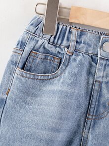 Young BoyDistressed Washed Loose Fit Jeans, Comfortable Cotton Denim Casual Pants For Spring/Summer, Suitable For T-Shirts, Hoodies, Daily Wear, School, Gatherings, Commuting - Light Wash - View 9
