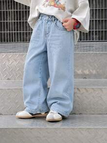 Young BoyDistressed Washed Loose Fit Jeans, Comfortable Cotton Denim Casual Pants For Spring/Summer, Suitable For T-Shirts, Hoodies, Daily Wear, School, Gatherings, Commuting - Light Wash - View 4