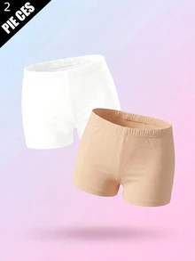 SHEIN 2件組女童可愛舒適多色緊身褲，適合春夏日常穿著、運動與休閒，簡約舒適白色短褲套裝 - 彩色 - 查看 7