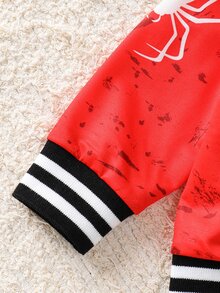SHEIN Playful Pals 1 buah Jaket Baseball Kasual Bayi Laki-laki Motif Laba-laba Kontras, Jaket Musim Gugur Modis & Menyenangkan, Cocok untuk Pemakaian Sehari-hari, Aktivitas, dan Lainnya - Hitam - View 5