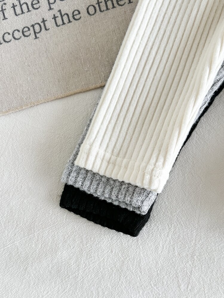 SHEIN Baby Girl French Style Minimalist Western 3pcs Set Solid Color Knitted Leggings Elastic Waistband Casual Daily Graduation Black Grey White Autumn - Multicolor - View 7