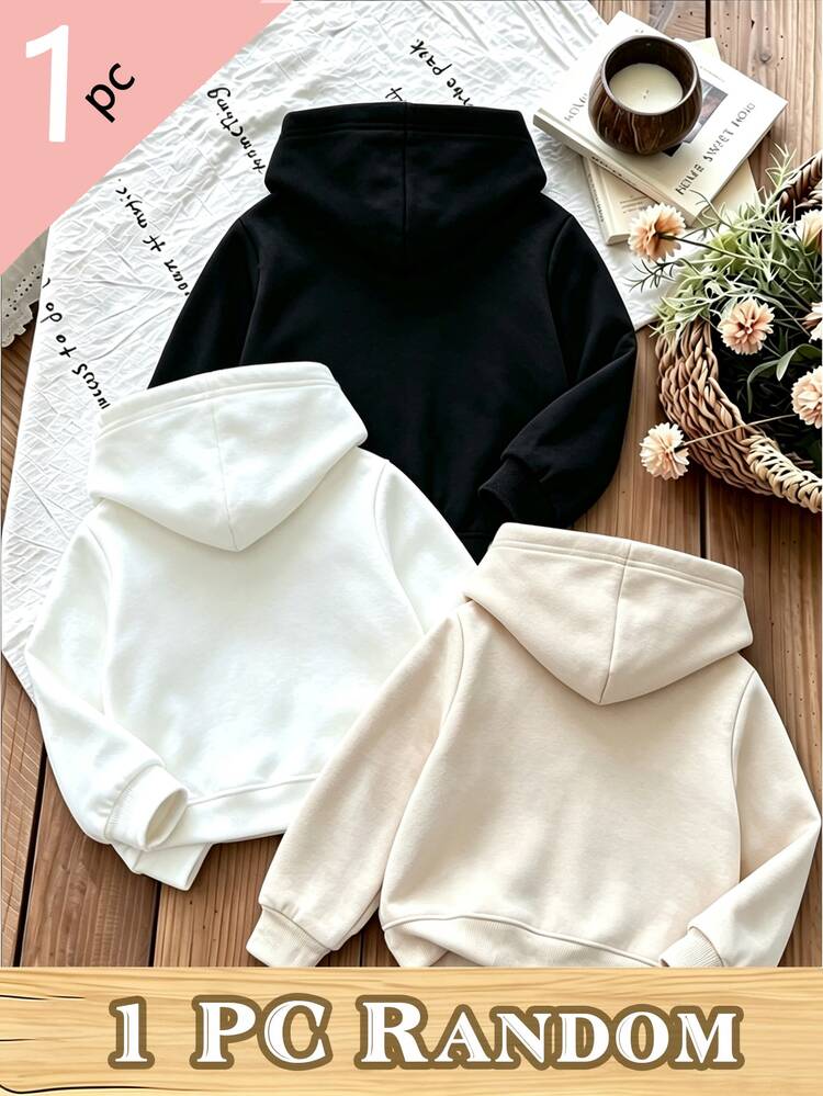 SHEIN Elladie kids Young Girls 1 Pc Leopard Print Letter Bow Graphic Hooded Sweatshirt Autumn Winter Fashionable Fresh And Comfortable Tops - Black - View 2