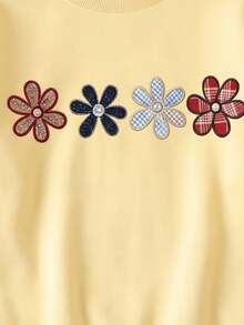 4-7 Years Old Fresh & Cute Girls Sweatshirt, Yellow Round Neck With Cute Floral Print On Chest, Suitable For Indoor And Outdoor ,Autumn And Winter - White - View 6