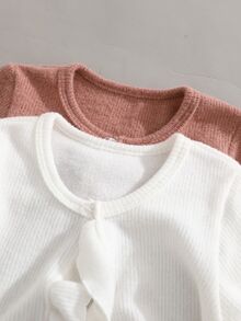 SHEIN Genkimix Kids Young Girls Solid Color Long Sleeve Knit Cardigan Simple Style Multi-Piece Set Suitable For Spring And Autumn Casual Daily Wear - Multicolor - View 7