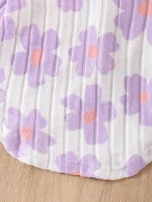 3件組女童幼兒新款雙條紋羅紋圓領曲擺長袖上衣、長褲、花卉滿版印花粉色波點素色休閒時尚套裝 - 彩色 - 查看 7