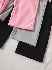 SHEIN Elladie kids 3件組 4-7歲女童運動風蝴蝶結寬腿字母印花鬆緊鬆垮運動長褲 春秋日常上學公園出遊穿著 - 彩色 - 查看 10
