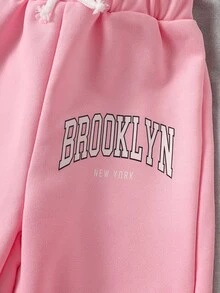 SHEIN Elladie kids 3件組 4-7歲女童運動風蝴蝶結寬腿字母印花鬆緊鬆垮運動長褲 春秋日常上學公園出遊穿著 - 彩色 - 查看 7