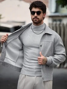 Manfinity CasualCool Men's Autumn/Winter Casual Overcoat - Light Grey - View 7
