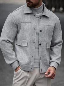 Manfinity CasualCool Men's Autumn/Winter Casual Overcoat - Light Grey - View 6