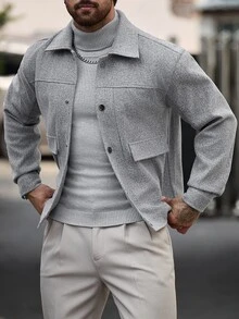 Manfinity CasualCool Men's Autumn/Winter Casual Overcoat - Light Grey - View 4