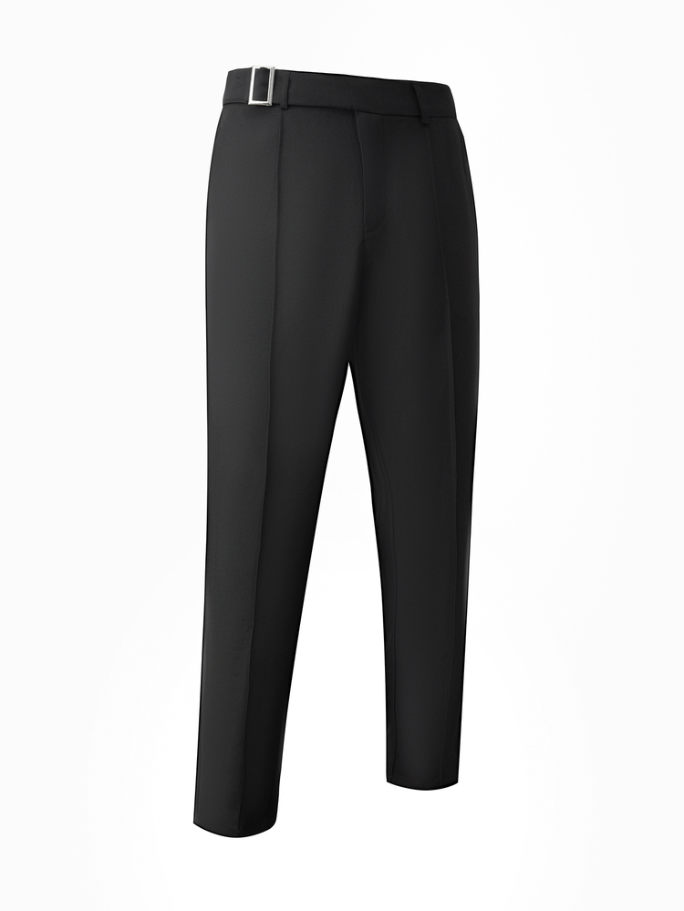 Manfinity Mode Men's Black Waistband Metal Square Buckle Fashion Business Casual Suit Pants, Formal, Old Money - Black - View 3