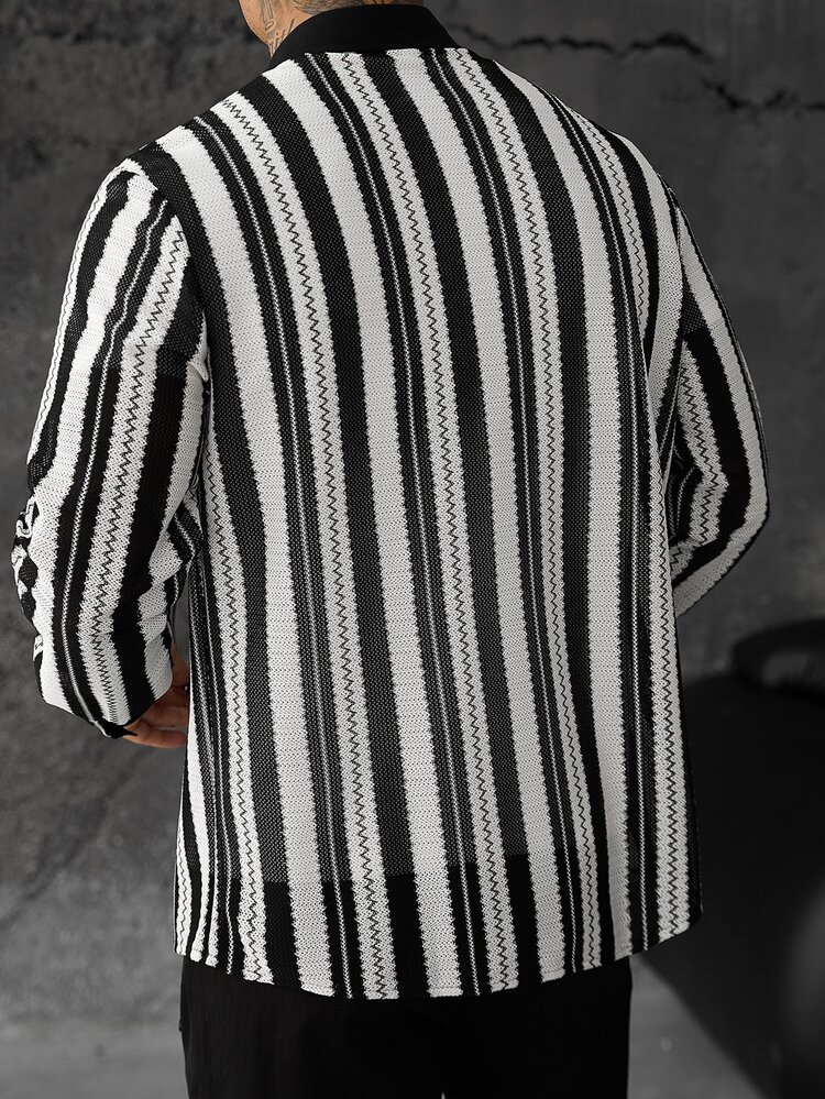 SLATEMANN Men's Mature Casual Mesh Patchwork Shirt - Black and White - View 2