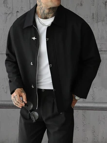 SLATEMANN Men's Autumn Fashion Versatile Solid Color Jacket - Black - View 3