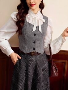Vintamour 女款休閒優雅背心 灰色 秋冬辦公室工作穿搭 女裝職場服飾 鄉村風 聖誕 校園 - 灰色 - 查看 5