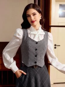 Vintamour 女款休閒優雅背心 灰色 秋冬辦公室工作穿搭 女裝職場服飾 鄉村風 聖誕 校園 - 灰色 - 查看 6