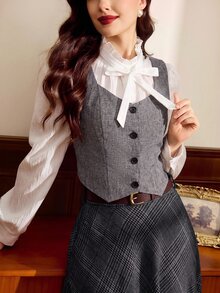 Vintamour 女款休閒優雅背心 灰色 秋冬辦公室工作穿搭 女裝職場服飾 鄉村風 聖誕 校園 - 灰色 - 查看 4