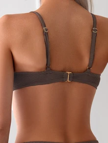 SHEIN Swim Summer Beach Women's Round Ring Connect Bikini Set - Coffee Brown - View 5