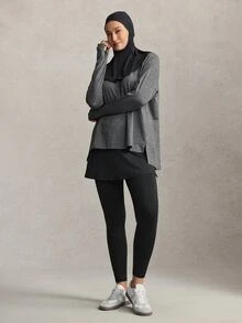Activina Women's Modest Solid Color Double-Layer Sports Leggings, Simple, Versatile, Slim Fit, High Elasticity, Middle Eastern Autumn Style. - Black - View 6