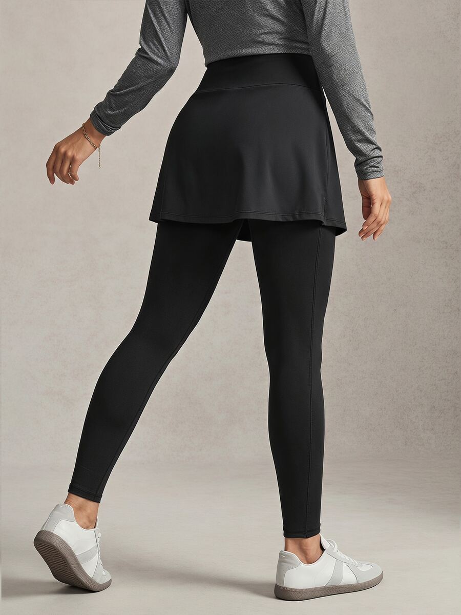 Activina Women's Modest Solid Color Double-Layer Sports Leggings, Simple, Versatile, Slim Fit, High Elasticity, Middle Eastern Autumn Style.