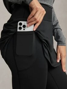 Activina Women's Modest Solid Color Double-Layer Sports Leggings, Simple, Versatile, Slim Fit, High Elasticity, Middle Eastern Autumn Style. - Black - View 4