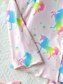 SHEIN 兒童青少年女孩可愛小馬印花家居服套裝休閒居家穿搭百搭 - 粉色 - 查看 4