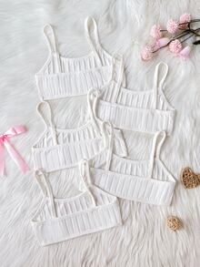 SHEIN Tween Girl Dozemod Tween Girl Cute Tween Girl Minimalist Solid Color Ribbed Soft Skin-Friendly Children Student Puberty Underwear 5pcs Set Valentine's Day - White - View 3