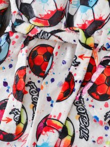 SHEIN Tween Boy Plush Knitted Kids Football Pattern Printed Thermal Lined Thick Loungewear Robe Autumn - Multicolor - View 4