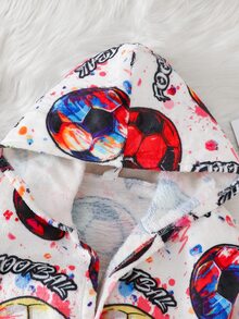 SHEIN Tween Boy Plush Knitted Kids Football Pattern Printed Thermal Lined Thick Loungewear Robe Autumn - Multicolor - View 6