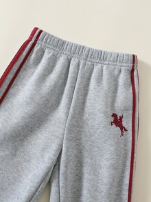 SHEIN 中性嬰兒男孩/女孩幼兒 2件組秋冬加厚抓絨內裡休閒可愛運動風立領運動衫套裝，嬰兒冬季服飾，運動套裝，聖誕 - 灰色 - 查看 4