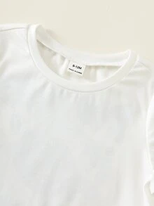SHEIN 2件装男女宝宝/幼儿字母印花柔软针织圆领短袖上衣和松紧腰短裤套装，适合夏季、外出、度假。 - 彩色 - 查看 9