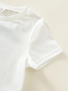 SHEIN 2件装男女宝宝/幼儿字母印花柔软针织圆领短袖上衣和松紧腰短裤套装，适合夏季、外出、度假。 - 彩色 - 查看 4