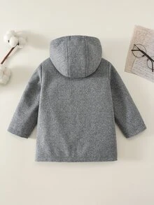 SHEIN 中性嬰兒男孩/女孩、幼兒秋冬學院風保暖內裡加厚羊毛混紡連帽外套，復古 - 灰色 - 查看 2