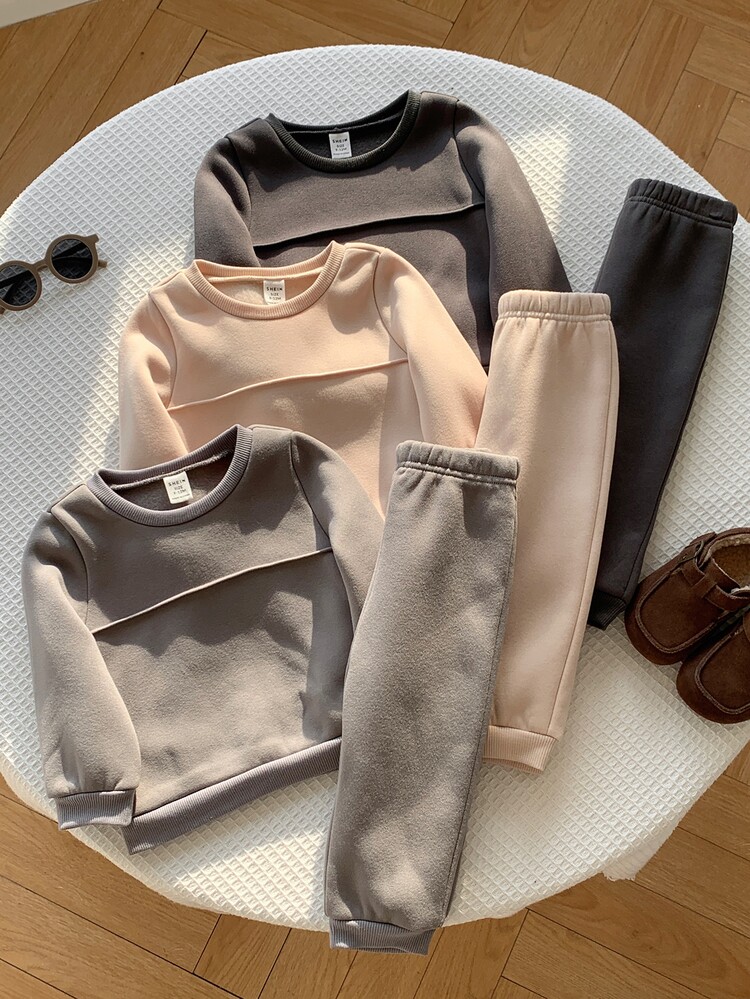 SHEIN Unisex Baby Boy/Girl, Toddler 6pcs Autumn/Winter Casual Versatile All-Match Thermal Lined Thickened Sweatshirt Set, Baby Tracksuit, Baby Winter Clothes, Outfit Set - Multicolor - View 3