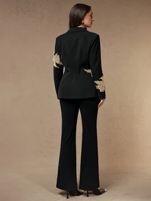 Silquee Black Blazer With Gold Appliques For Autumn/Winter-A Slim-Fit, Elegant Choice.Commuting, Work, And Office Outfits - Black - View 5